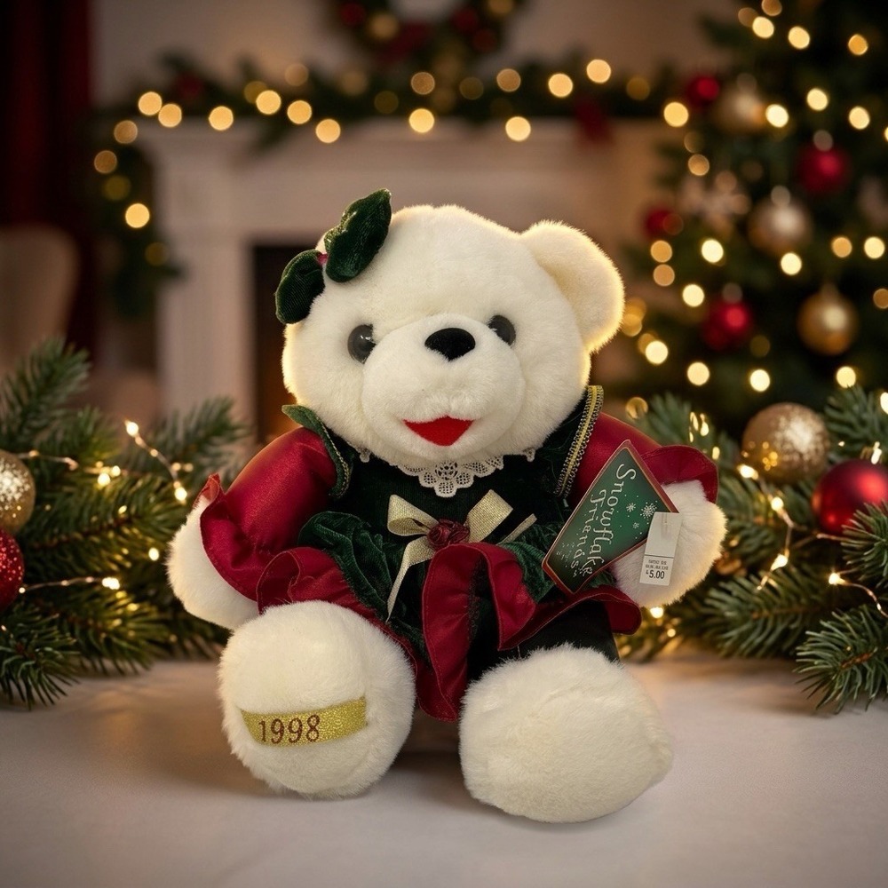 1998 Dan Dee Snowflake Christmas Teddy Bear Girl Bear Green Dress